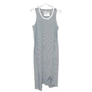 FRANK & EILEEN Black & White Stripe Tank Dress Midi Asymmetrical Hem Made in USA